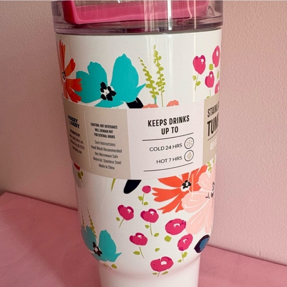 NWT Hobby Lobby Stainless Steel Tumbler - White/Floral/Pink - Picture 2 of 4